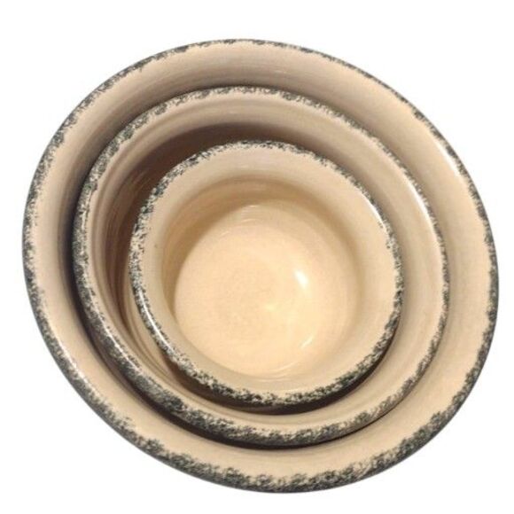 Vintage Casey Pottery Stoneware Mixing Bowls Set of 3 Spongeware Marshall Texas - Picture 2 of 14